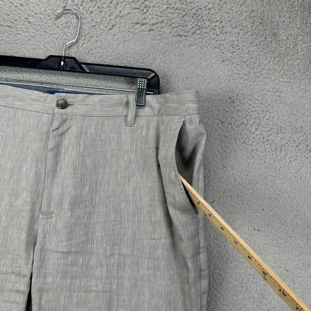 Fairlane Mens 40X32 Straight Dress Pants Gray Linen Blend Flat Front Pocket EUC